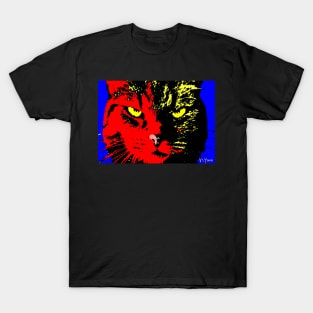 ANGRY CAT POP ART - RED YELLOW BLACK BLUE T-Shirt